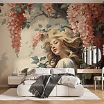Papier peint Femme dans un arbre avec des fleurs