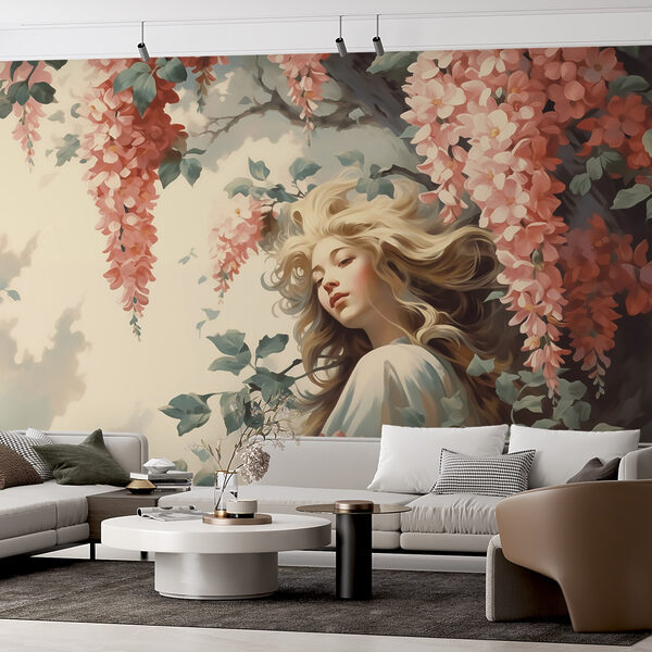 Femme dans un arbre avec des fleurs Femme dans un arbre avec des fleurs
