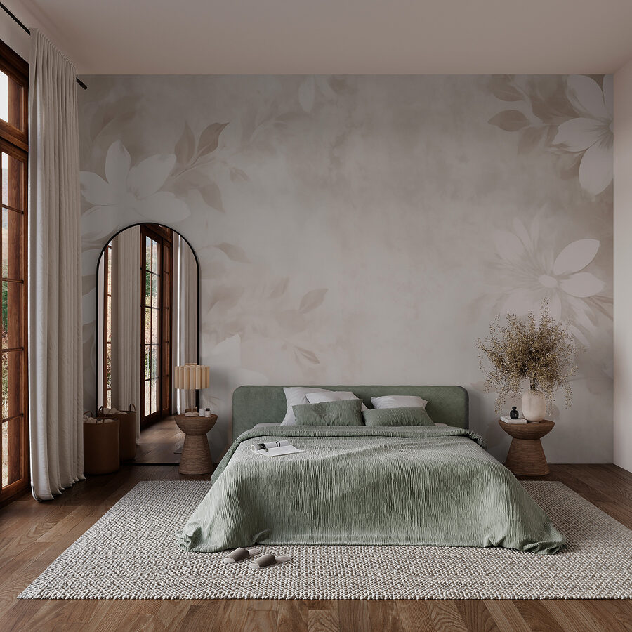 Motif floral blanc et gris