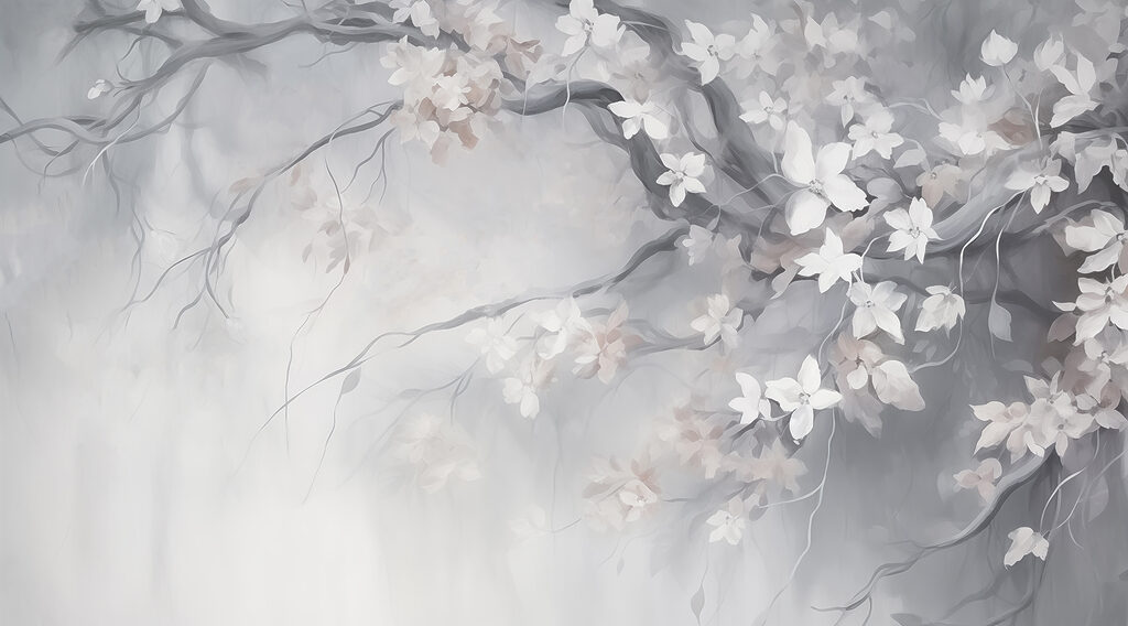 Peinture d'un arbre avec des fleurs blanches Peinture d'un arbre avec des fleurs blanches