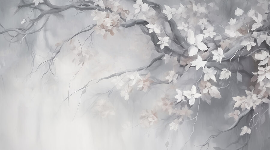 Peinture d'un arbre avec des fleurs blanches Peinture d'un arbre avec des fleurs blanches