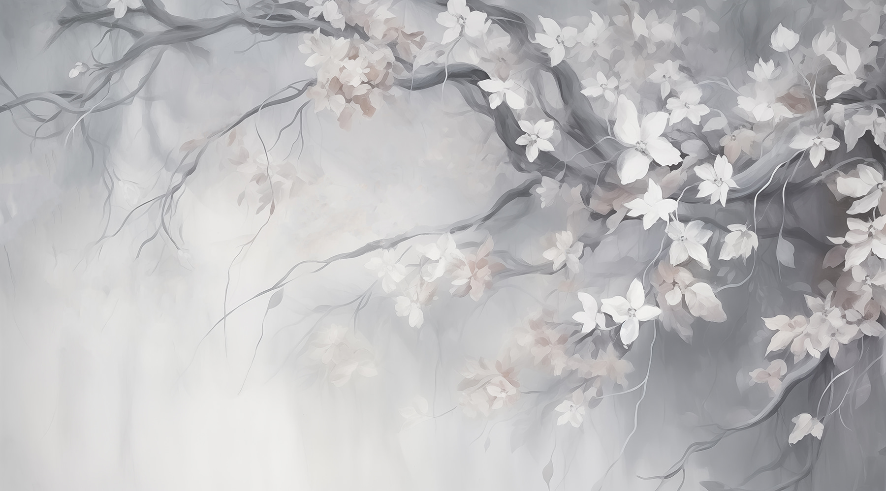 Painting of a tree with white flowers