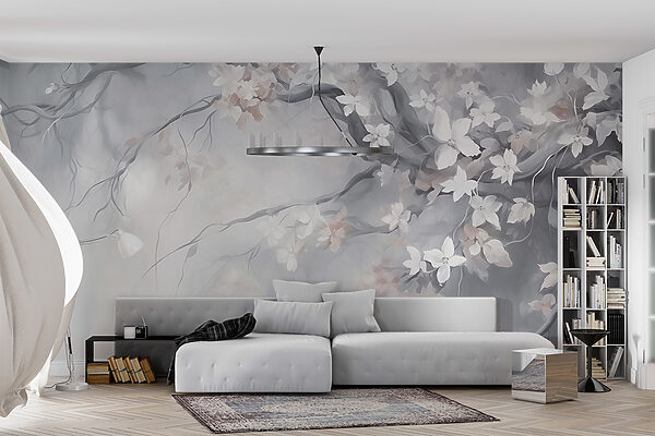 Peinture d'un arbre avec des fleurs blanches Peinture d'un arbre avec des fleurs blanches