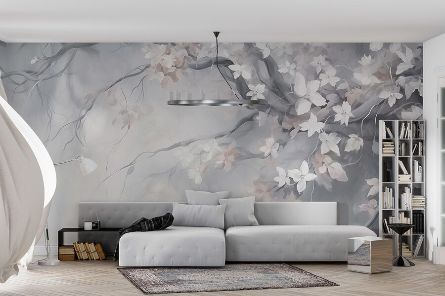 Peinture d'un arbre avec des fleurs blanches Peinture d'un arbre avec des fleurs blanches
