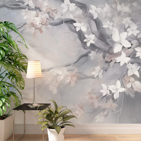 Peinture d'un arbre avec des fleurs blanches Peinture d'un arbre avec des fleurs blanches