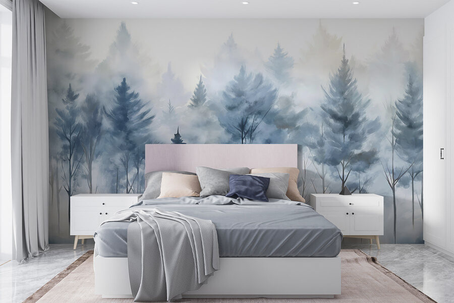 Papier peint Groupe d'arbres dans le brouillard – Image 2