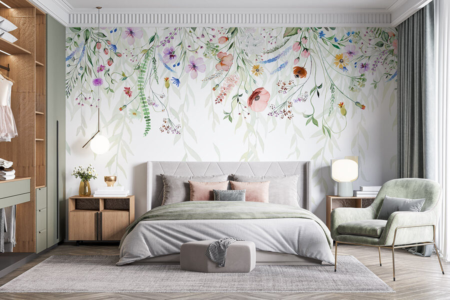 Aquarelle de fleurs et de feuilles