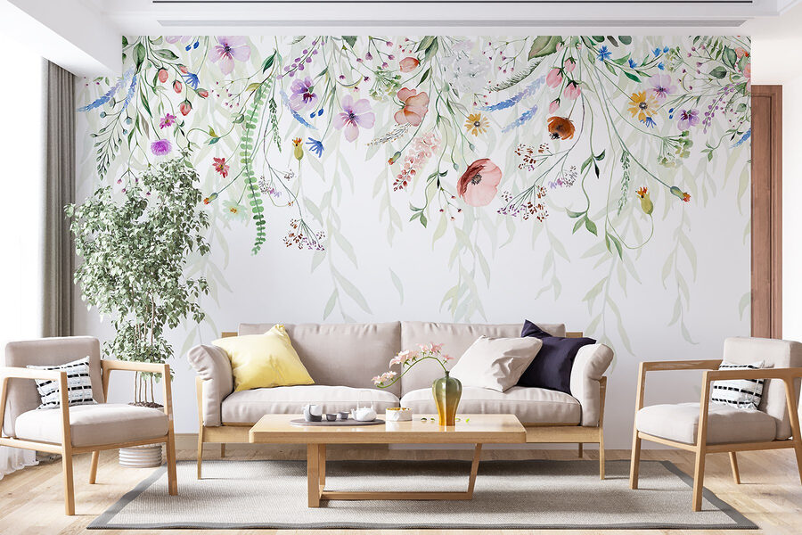 Aquarelle de fleurs et de feuilles