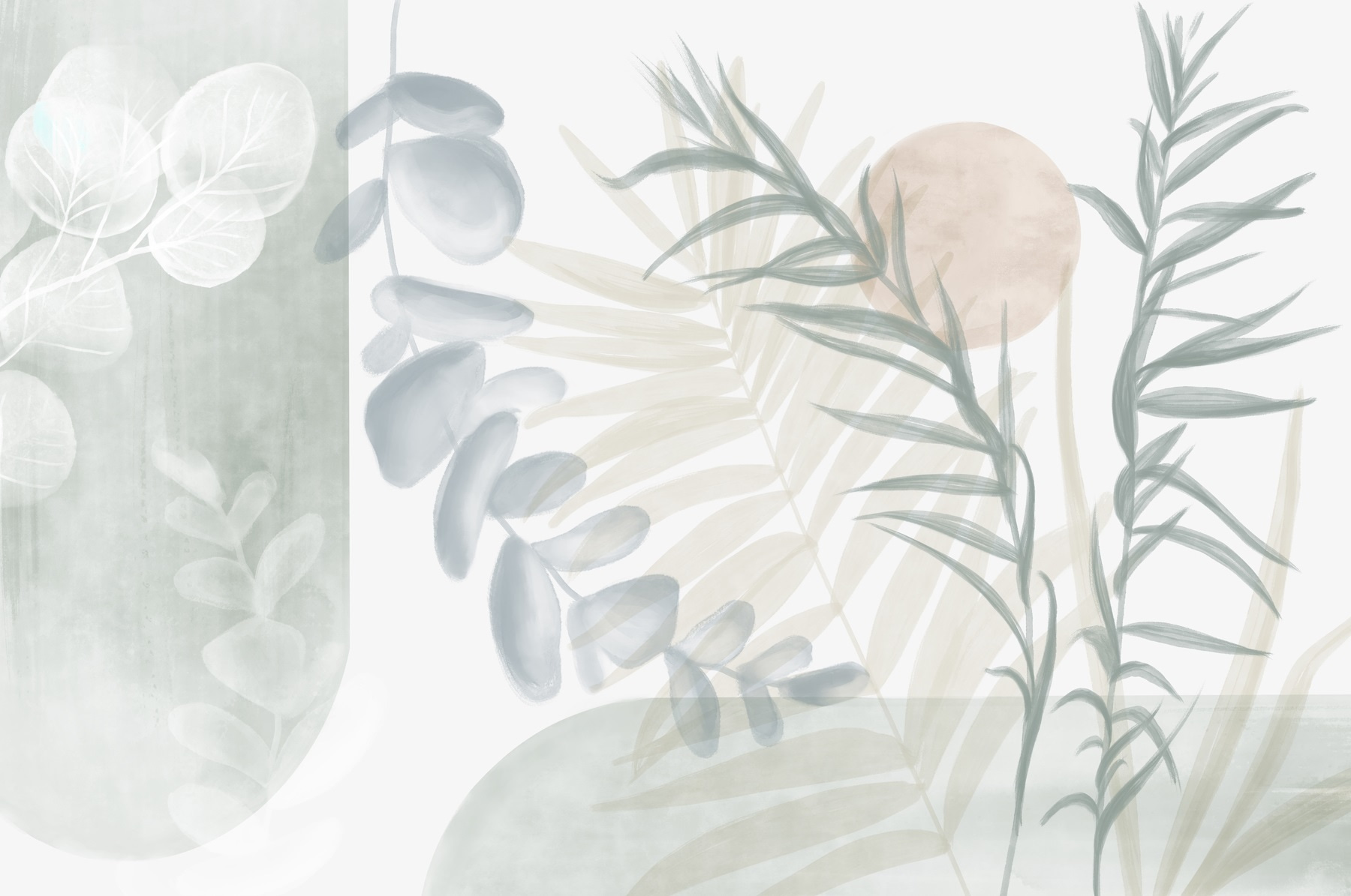 Serene botanical illustration in soft tones