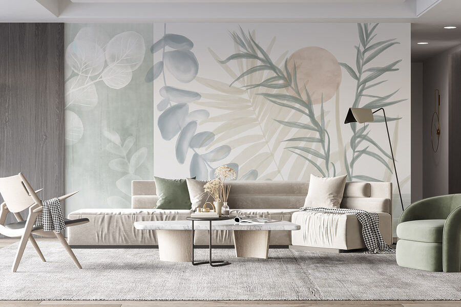 Illustration botanique sereine dans des tons doux