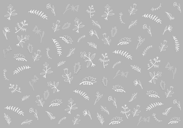Fond gris avec des fleurs et des feuilles blanches Fond gris avec des fleurs et des feuilles blanches