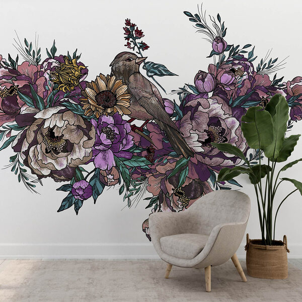 Oiseau assis sur un bouquet de fleurs Oiseau assis sur un bouquet de fleurs