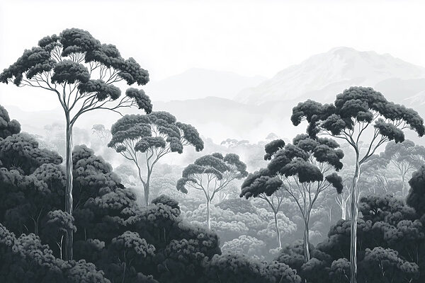 Forêt avec arbres et montagnes en arrière-plan Forêt avec arbres et montagnes en arrière-plan