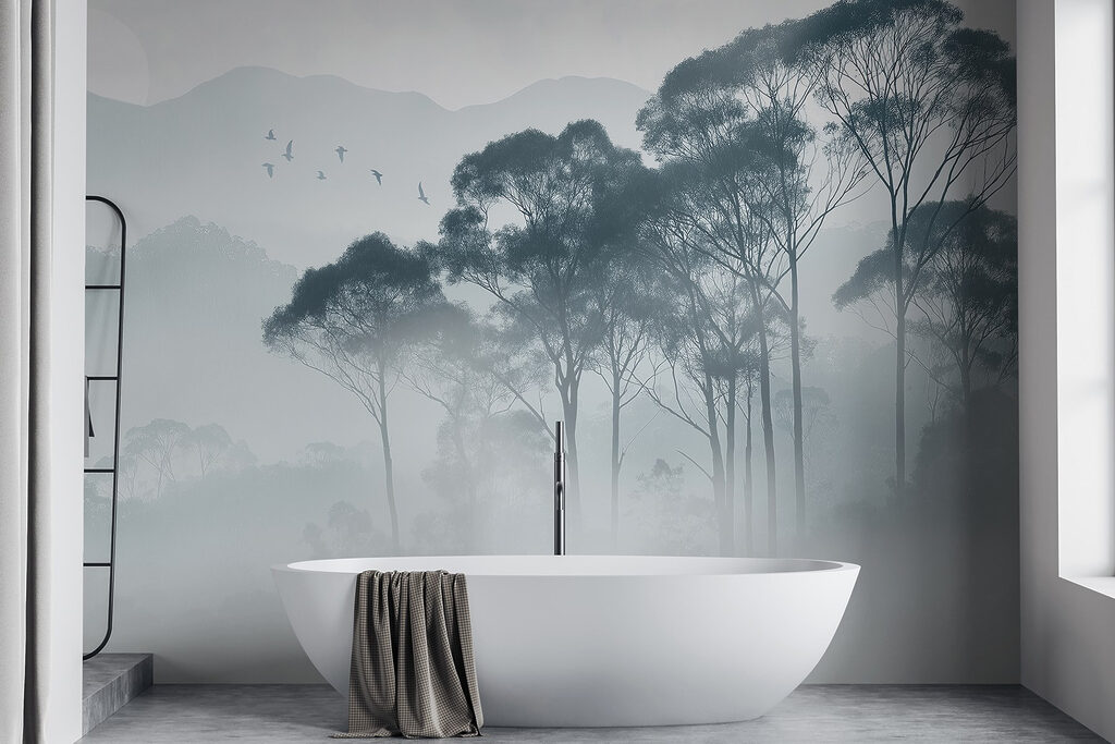 Group of trees in fog Group of trees in fog