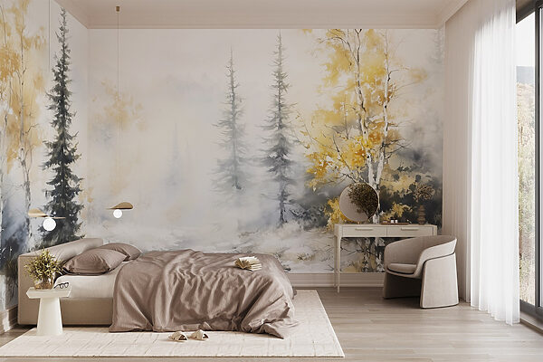 Aquarelle d'une rivière avec des arbres et de la neige Aquarelle d'une rivière avec des arbres et de la neige