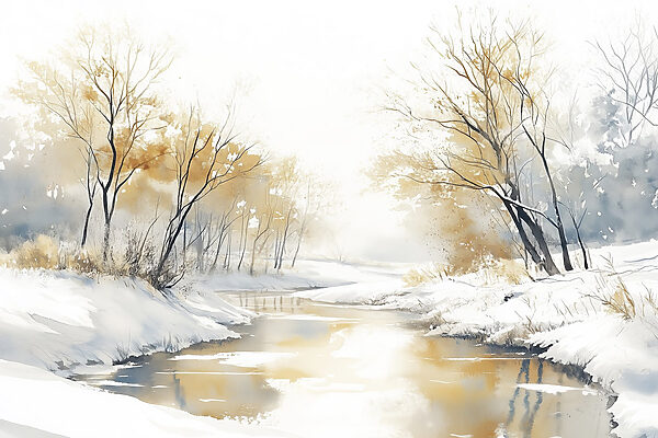 Rivière avec neige et arbres Rivière avec neige et arbres
