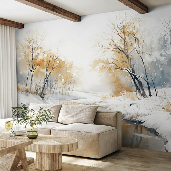 Rivière avec neige et arbres Rivière avec neige et arbres