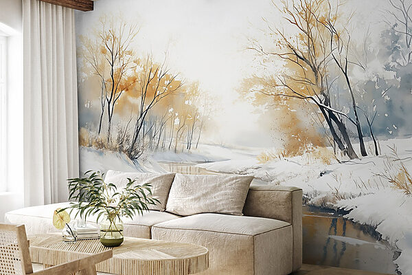 Rivière avec neige et arbres Rivière avec neige et arbres