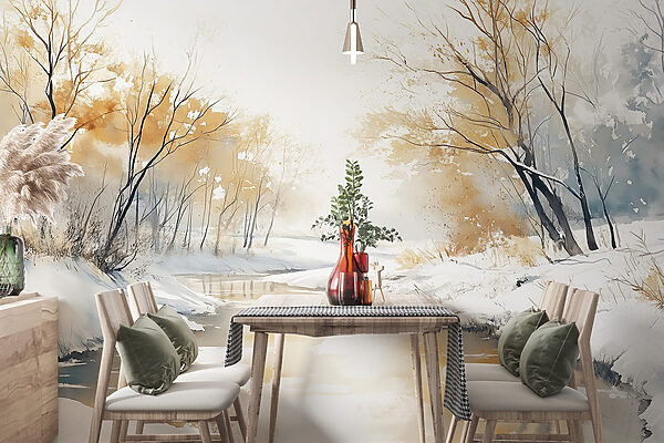 Rivière avec neige et arbres Rivière avec neige et arbres