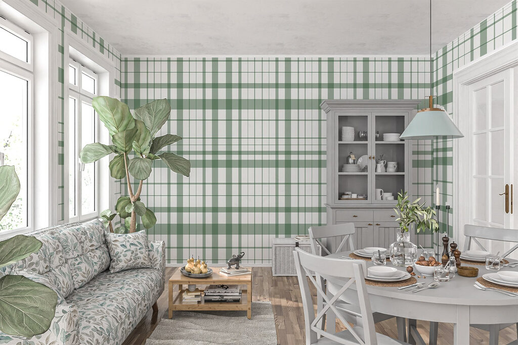 Green and white plaid