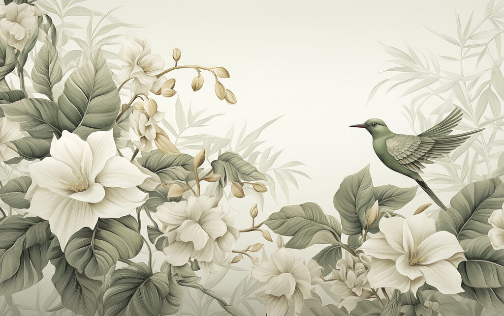 Oiseau sur une branche avec des fleurs Oiseau sur une branche avec des fleurs