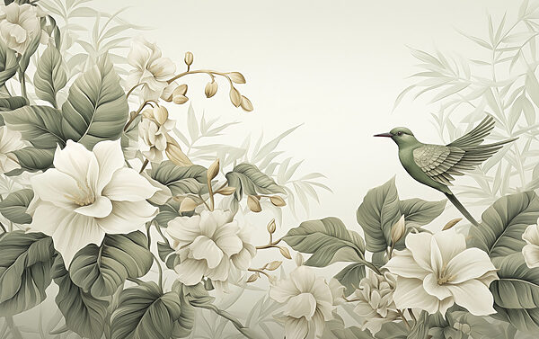 Oiseau sur une branche avec des fleurs Oiseau sur une branche avec des fleurs