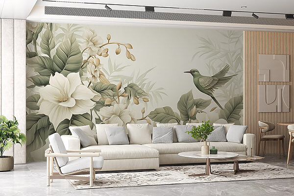 Oiseau sur une branche avec des fleurs Oiseau sur une branche avec des fleurs