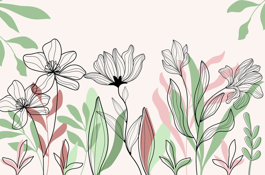 Ligne de fleurs et de feuilles