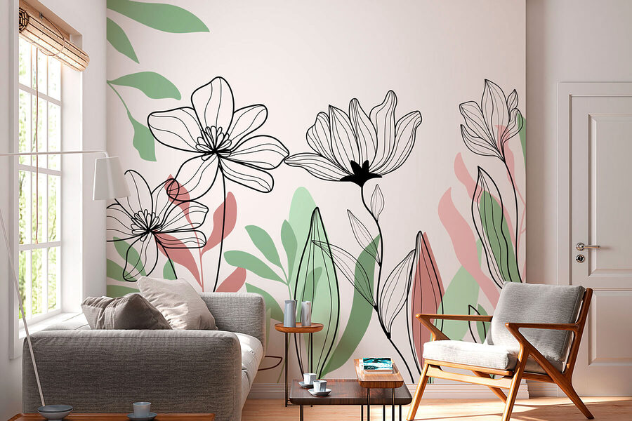 Ligne de fleurs et de feuilles