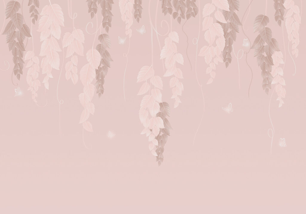 Fond rose et blanc avec des feuilles et des papillons Fond rose et blanc avec des feuilles et des papillons