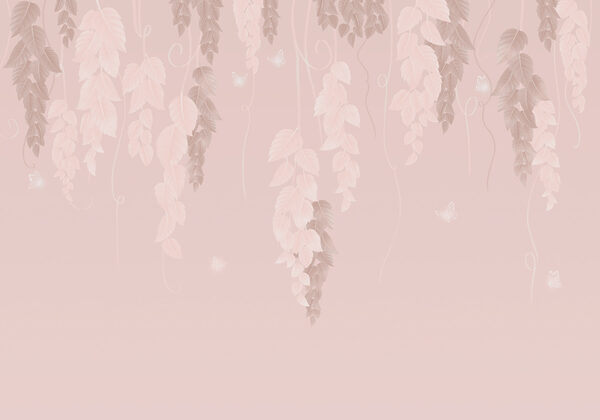 Fond rose et blanc avec des feuilles et des papillons Fond rose et blanc avec des feuilles et des papillons
