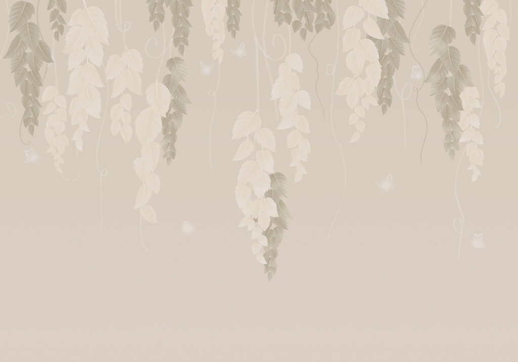 Papier peint avec feuilles et papillons Papier peint avec feuilles et papillons