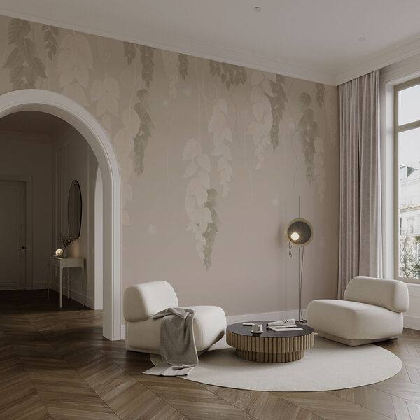 Papier peint avec feuilles et papillons Papier peint avec feuilles et papillons