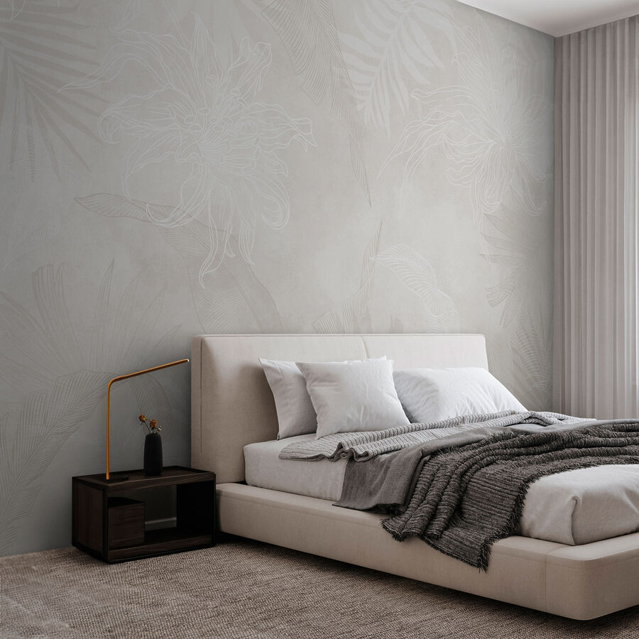 Papier peint Fond blanc avec des feuilles