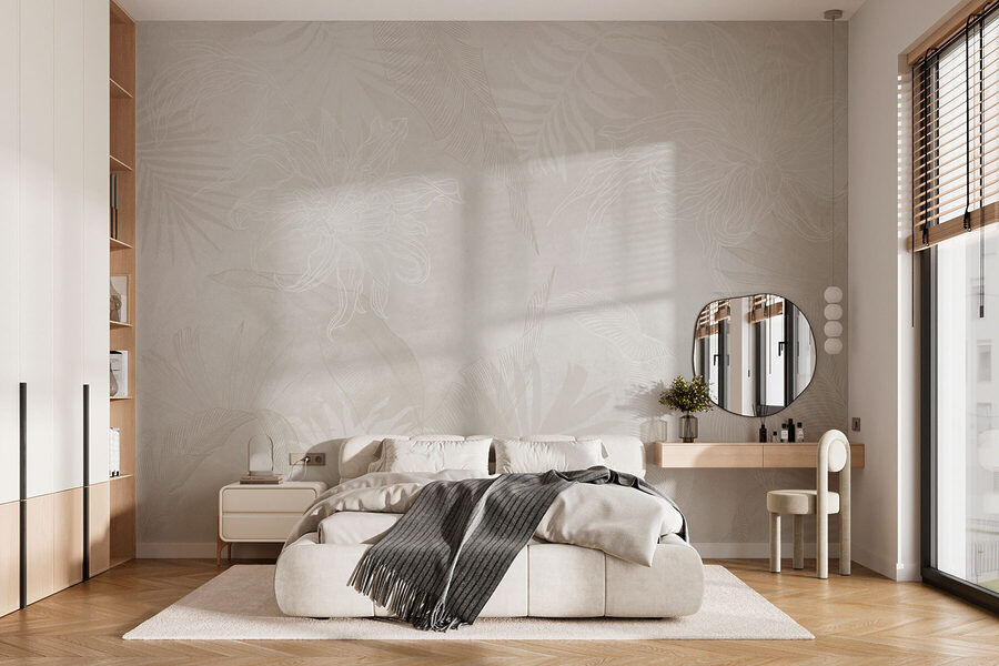 Papier peint Fond blanc avec des feuilles – Image 2