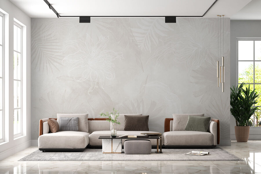 Papier peint Fond blanc avec des feuilles – Image 3