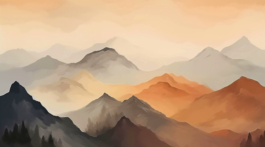 Peinture de montagnes dans le brouillard Peinture de montagnes dans le brouillard
