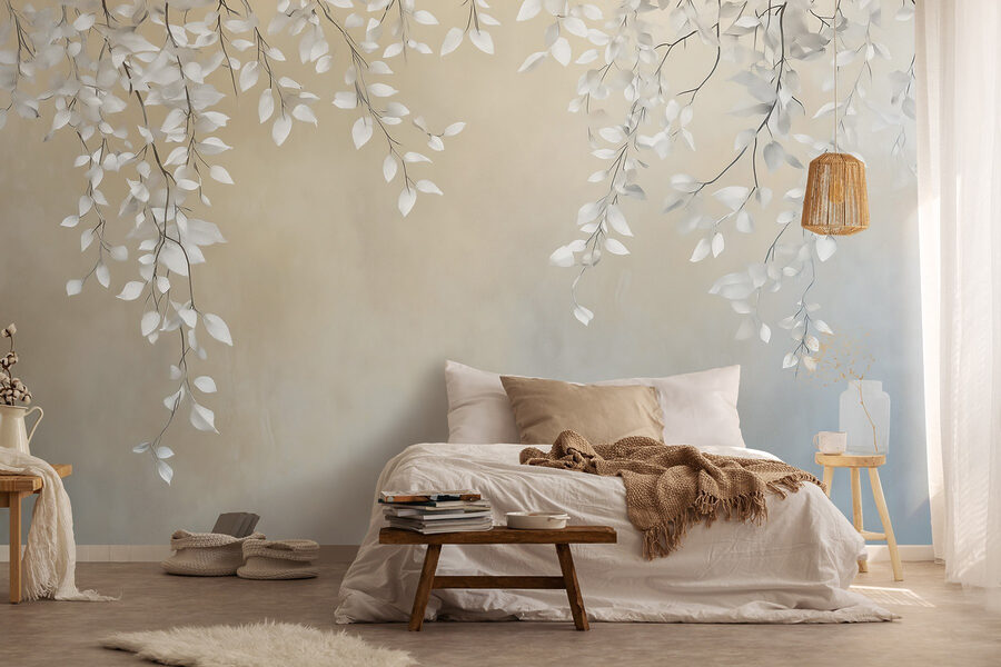 Feuilles blanches sur une branche