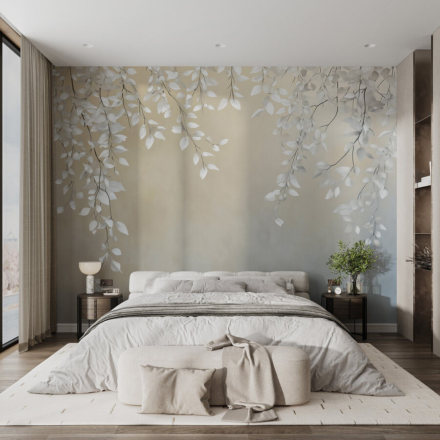 Feuilles blanches sur une branche