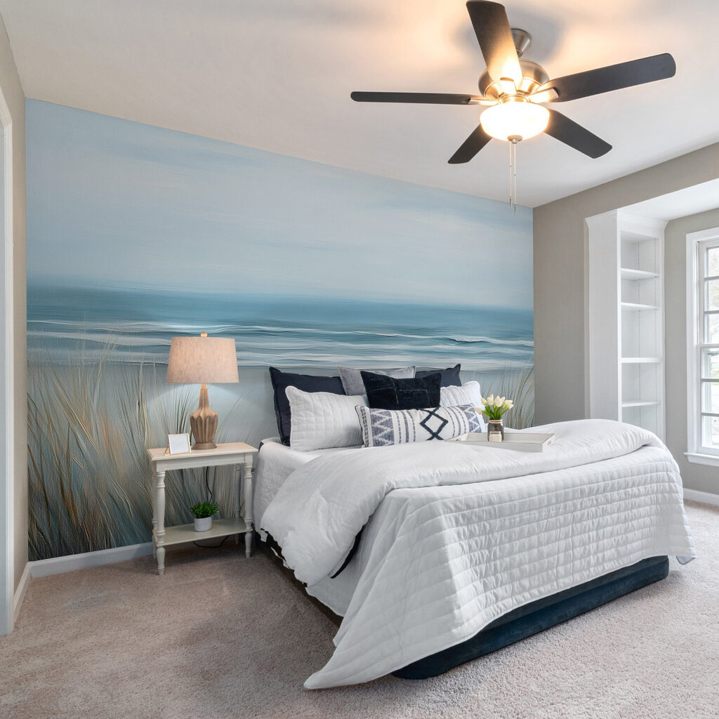 Beach with grass and waves Beach with grass and waves