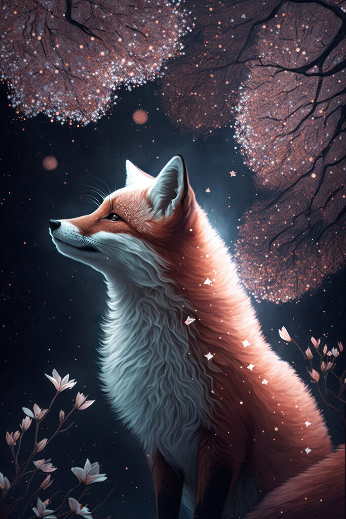 Fox looking up at the sky