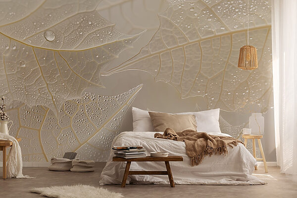 Papier peint Feuilles délicates avec la rosée du matin