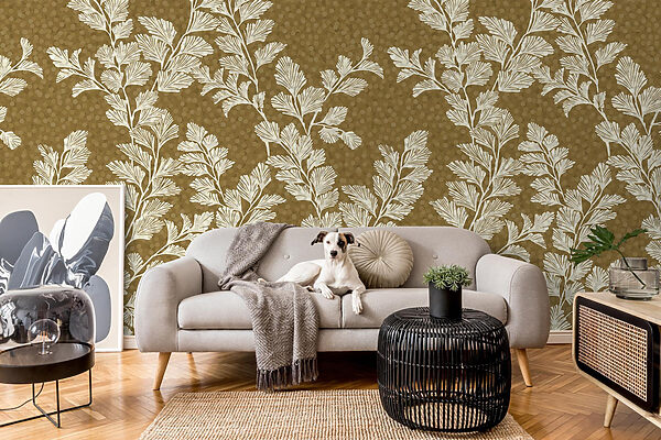 Motif de feuilles blanches sur fond brun Motif de feuilles blanches sur fond brun