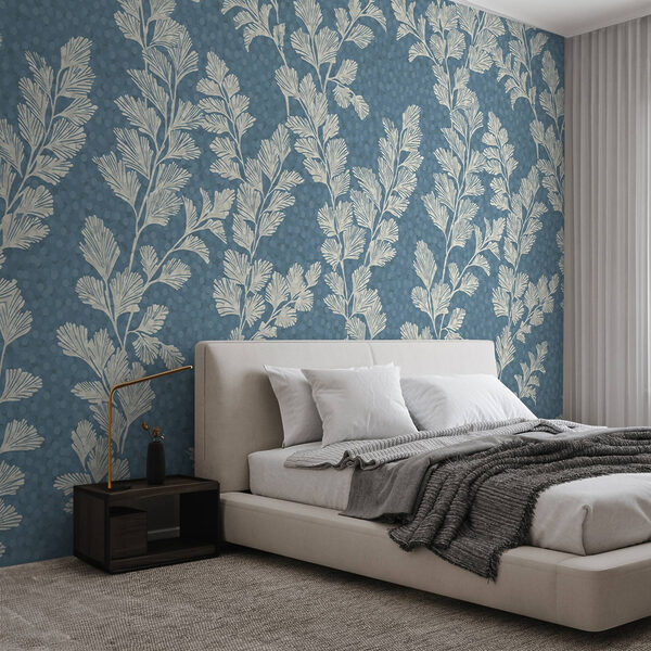 Motif de feuilles blanches sur fond bleu Motif de feuilles blanches sur fond bleu