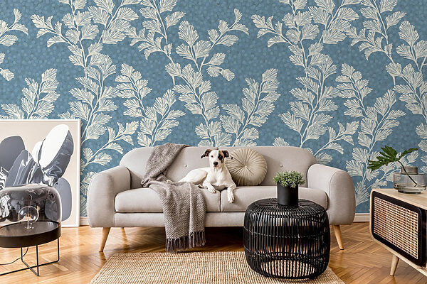 Motif de feuilles blanches sur fond bleu Motif de feuilles blanches sur fond bleu