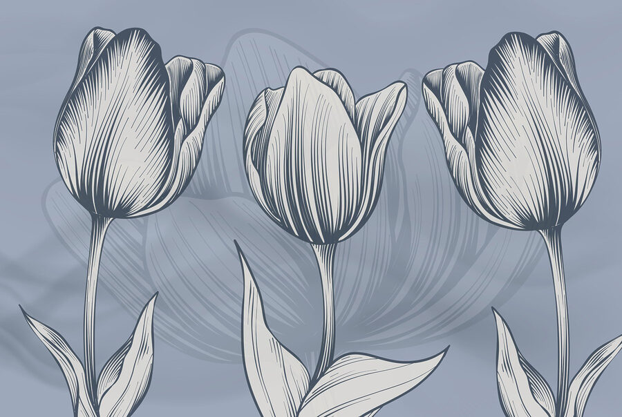 Ligne de fleurs sur fond bleu