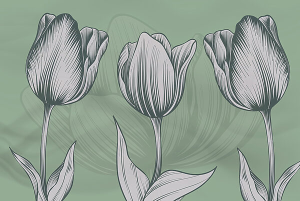 Ligne de fleurs sur fond vert Ligne de fleurs sur fond vert