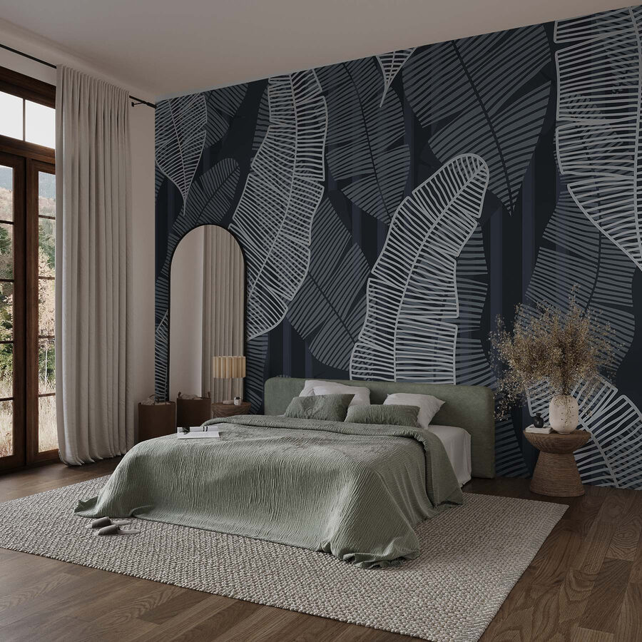 Motif de feuilles sur fond sombre