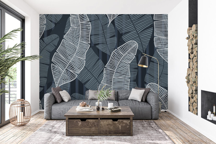 Motif de feuilles sur fond sombre
