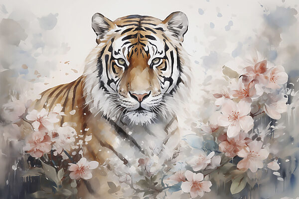 Tigre dans un jardin fleuri Tigre dans un jardin fleuri